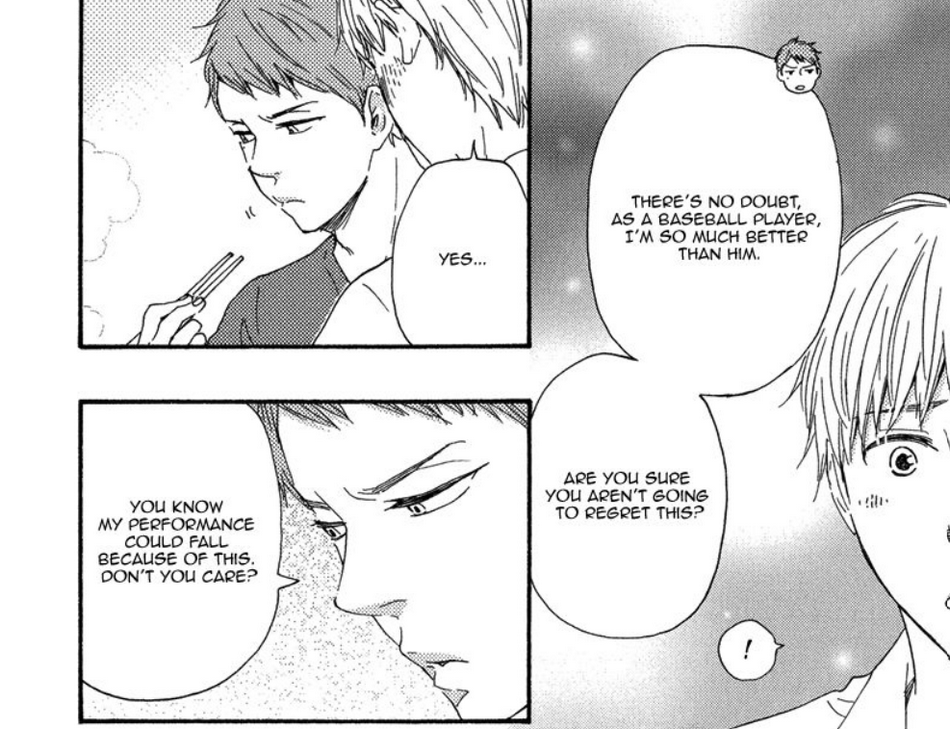 Kamijou tells Kokoro that he's a better baseball player than Takuma and that breaking up could affect his performance.